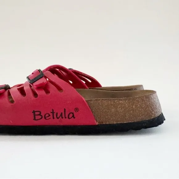 Birkenstock Granada Sandals Betula Leather Two Strap Classic Red Narrow 7/ 38