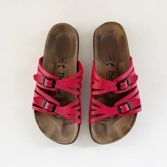 Birkenstock Granada Sandals Betula Leather Two Strap Classic Red Narrow 7/ 38