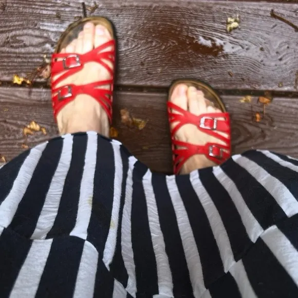 Birkenstock Granada Sandals Betula Leather Two Strap Classic Red Narrow 7/ 38