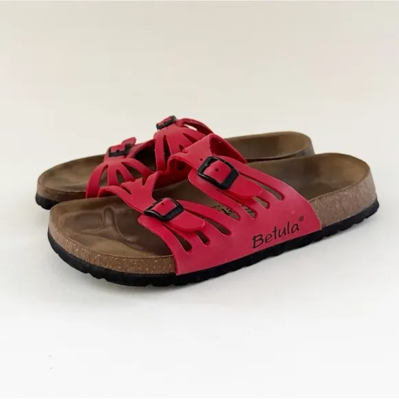 Birkenstock Granada Sandals Betula Leather Two Strap Classic Red Narrow 7/ 38