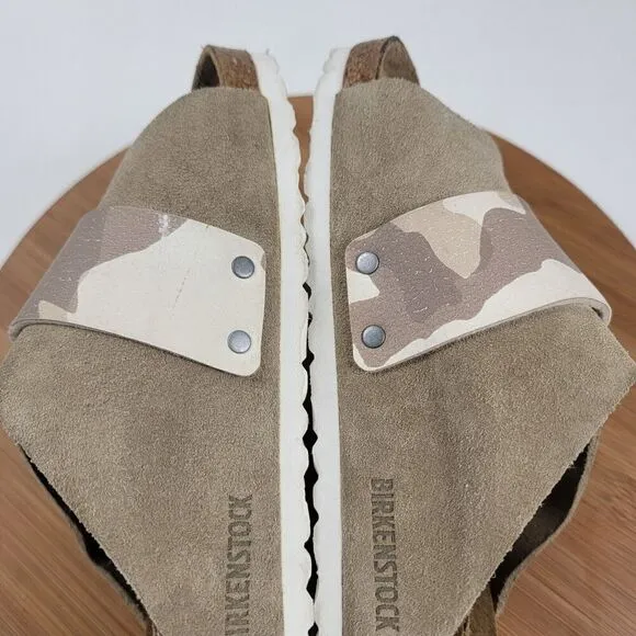 Birkenstock Kyoto Suede Tan Camo Taupe Sandals - Men Size US 9 EU 42 Regular