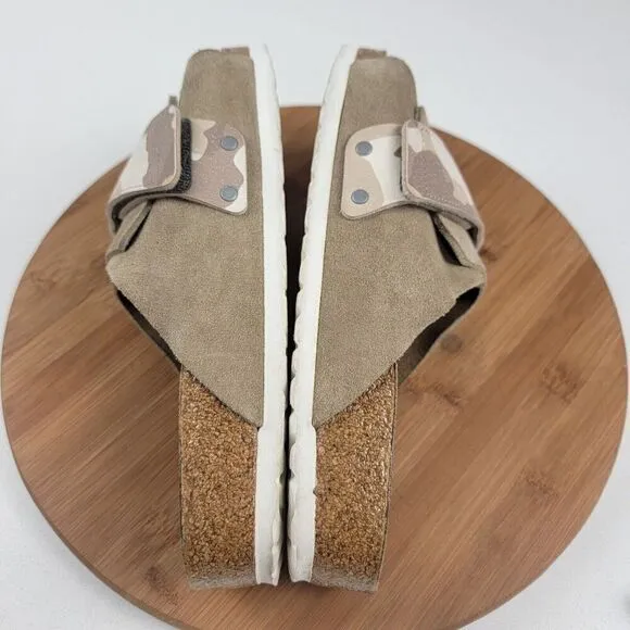 Birkenstock Kyoto Suede Tan Camo Taupe Sandals - Men Size US 9 EU 42 Regular