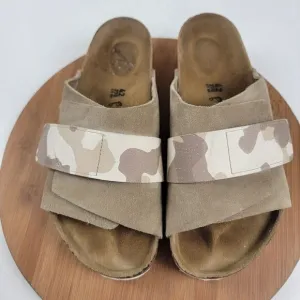 Birkenstock Kyoto Suede Tan Camo Taupe Sandals - Men Size US 9 EU 42 Regular