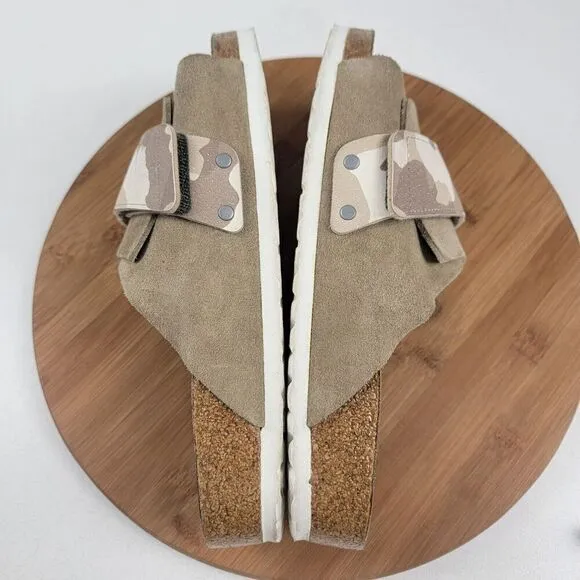 Birkenstock Kyoto Suede Tan Camo Taupe Sandals - Men Size US 9 EU 42 Regular