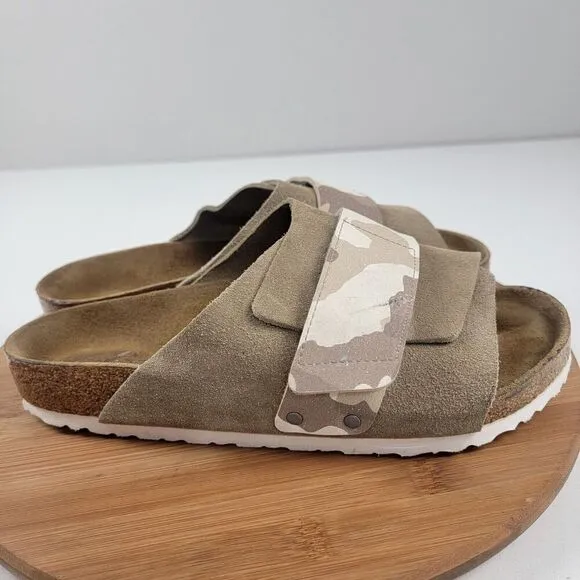 Birkenstock Kyoto Suede Tan Camo Taupe Sandals - Men Size US 9 EU 42 Regular