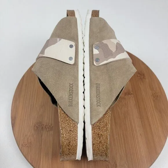 Birkenstock Kyoto Suede Tan Camo Taupe Sandals - Men Size US 9 EU 42 Regular