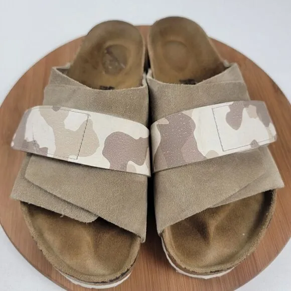 Birkenstock Kyoto Suede Tan Camo Taupe Sandals - Men Size US 9 EU 42 Regular