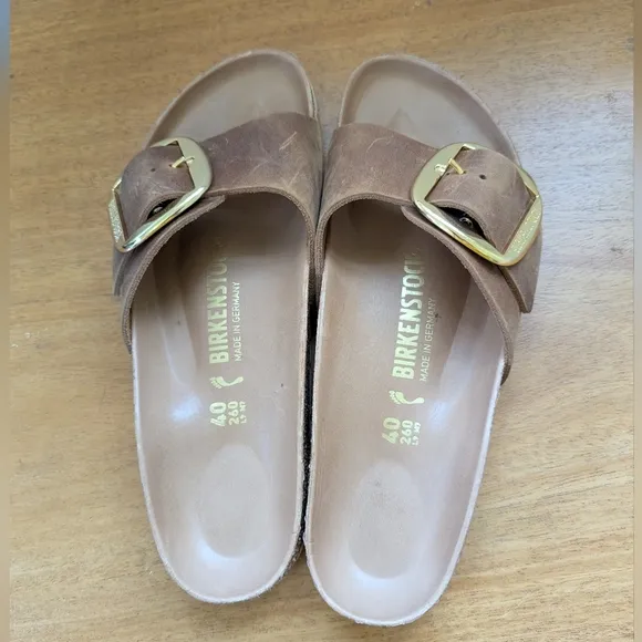 BIRKENSTOCK Madrid Big Buckle Sandal Cognac Oiled Leather Brown Slip On