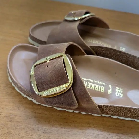 BIRKENSTOCK Madrid Big Buckle Sandal Cognac Oiled Leather Brown Slip On