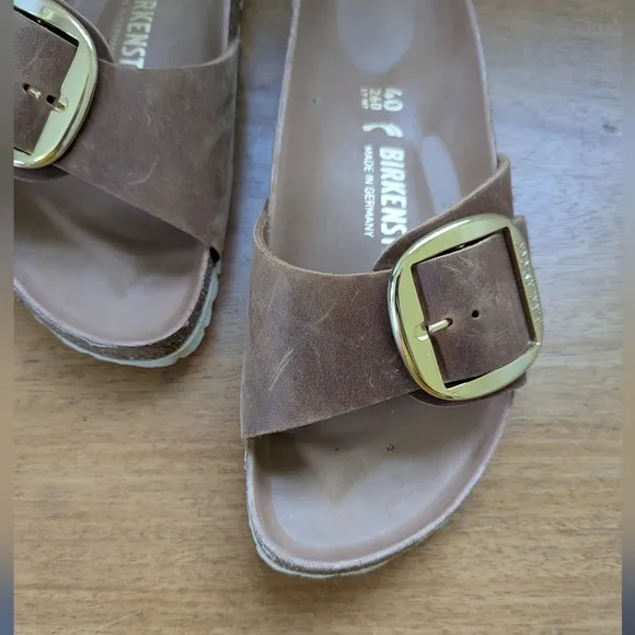 BIRKENSTOCK Madrid Big Buckle Sandal Cognac Oiled Leather Brown Slip On