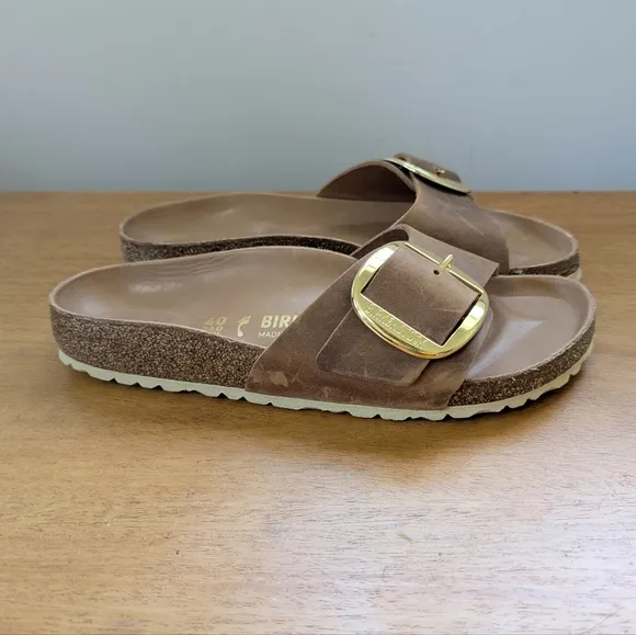 BIRKENSTOCK Madrid Big Buckle Sandal Cognac Oiled Leather Brown Slip On