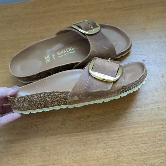 BIRKENSTOCK Madrid Big Buckle Sandal Cognac Oiled Leather Brown Slip On