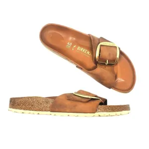 Birkenstock Madrid Big Buckle Sandals Cognac Oiled Leather Size 40 Narrow Fit