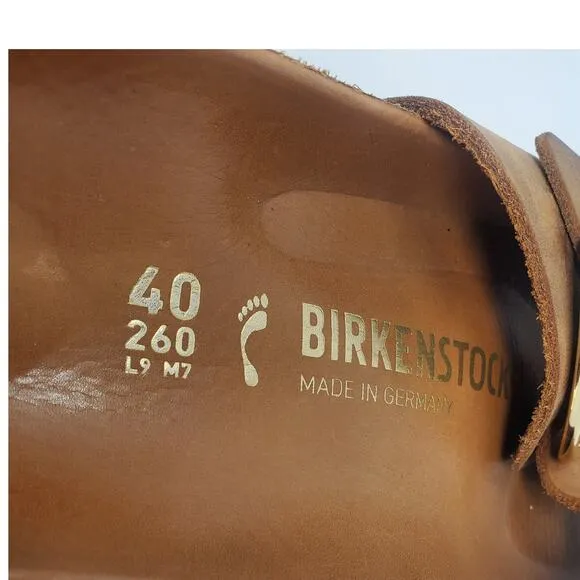 Birkenstock Madrid Big Buckle Sandals Cognac Oiled Leather Size 40 Narrow Fit