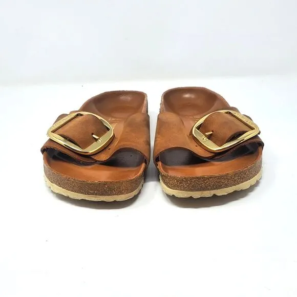 Birkenstock Madrid Big Buckle Sandals Cognac Oiled Leather Size 40 Narrow Fit