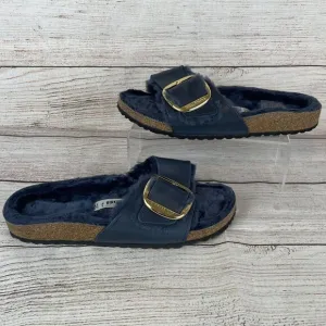 Birkenstock Madrid Big Buckle Shearling Womens Sandals Sz 41 (10) Midnight Blue