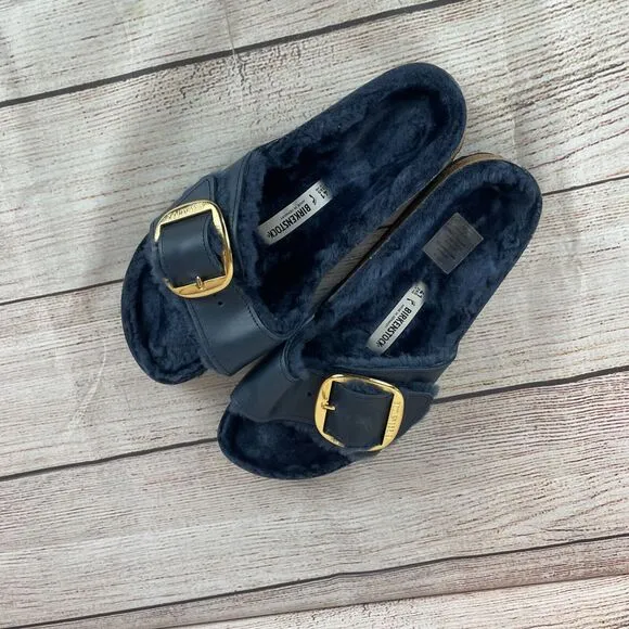 Birkenstock Madrid Big Buckle Shearling Womens Sandals Sz 41 (10) Midnight Blue