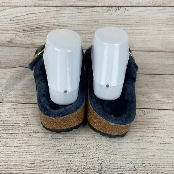 Birkenstock Madrid Big Buckle Shearling Womens Sandals Sz 41 (10) Midnight Blue