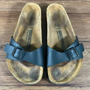 Birkenstock Madrid Black Leather Slides Sandals Slip-On Shoe Women’s Size 7 (38)