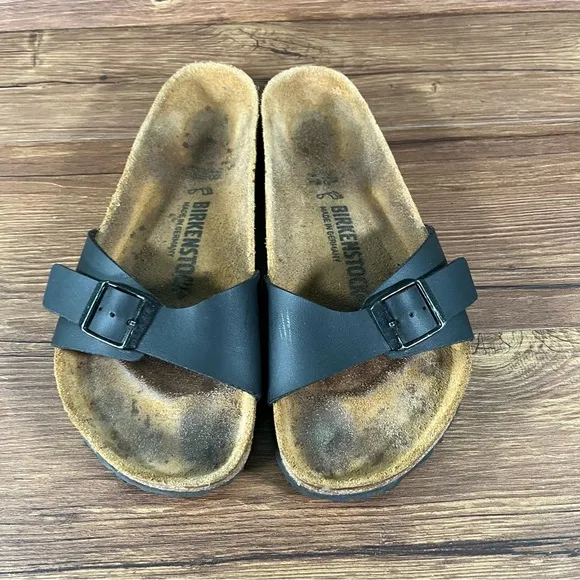 Birkenstock Madrid Black Leather Slides Sandals Slip-On Shoe Women’s Size 7 (38)