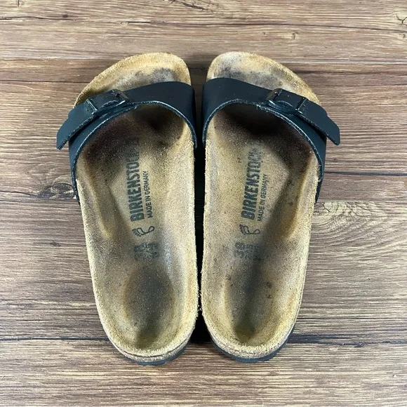 Birkenstock Madrid Black Leather Slides Sandals Slip-On Shoe Women’s Size 7 (38)