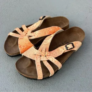 Birkenstock Mahe Birki’s Orange Cream Snakeskin Twist Weave Sandals L8/M6 EU39