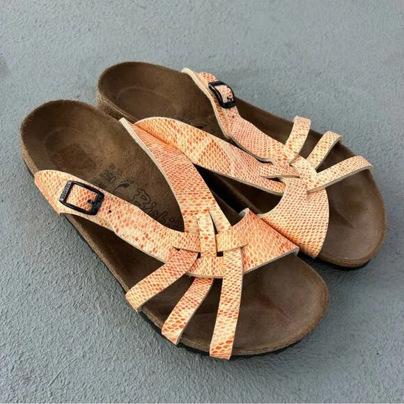 Birkenstock Mahe Birki’s Orange Cream Snakeskin Twist Weave Sandals L8/M6 EU39