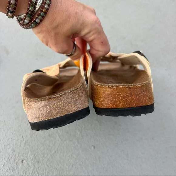 Birkenstock Mahe Birki’s Orange Cream Snakeskin Twist Weave Sandals L8/M6 EU39