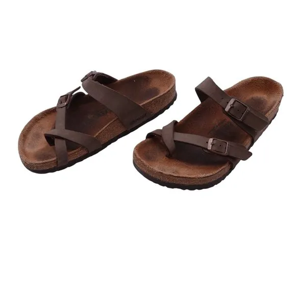 Birkenstock Mayari Slide Sandals Unisex Sz 37 Light Brown Leather Slip On Casual