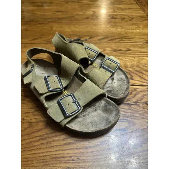 Birkenstock Milano Mens Sz 5/7 EU38 Comfort Slingback Sandals Khaki Brown Nice