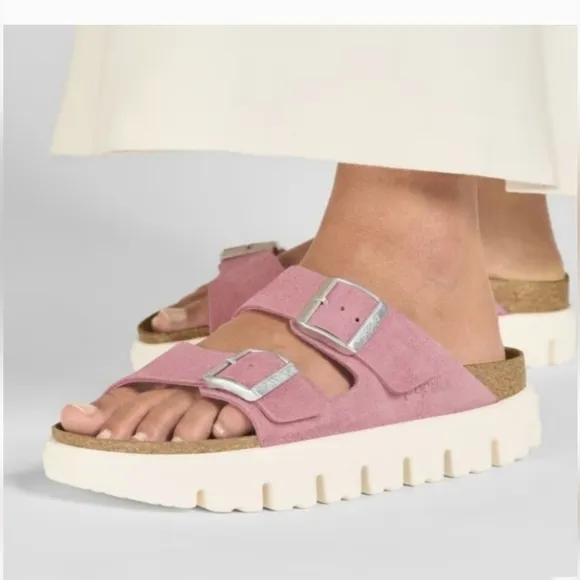 BIRKENSTOCK PAPILLIO Arizona Platform Chunky Suede Leather Sandals Sz-11