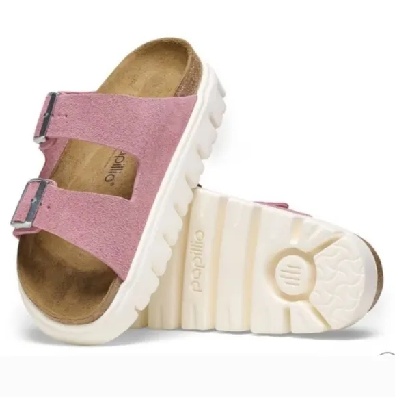 BIRKENSTOCK PAPILLIO Arizona Platform Chunky Suede Leather Sandals Sz-11