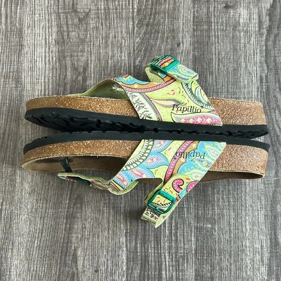 Birkenstock Papillo Green/Pink Gizeh Paisley Buckle Thong Sandals Bohemian 7