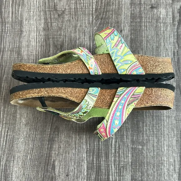 Birkenstock Papillo Green/Pink Gizeh Paisley Buckle Thong Sandals Bohemian 7