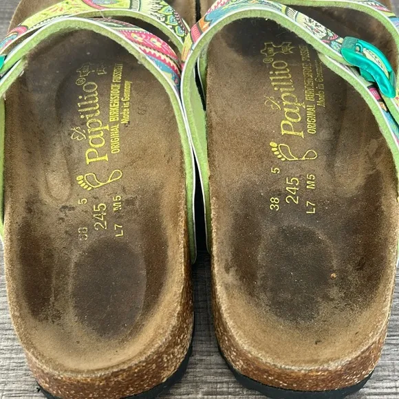 Birkenstock Papillo Green/Pink Gizeh Paisley Buckle Thong Sandals Bohemian 7