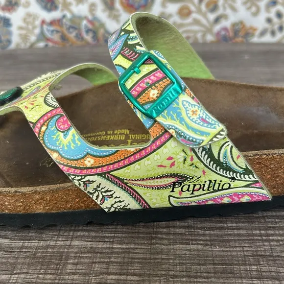 Birkenstock Papillo Green/Pink Gizeh Paisley Buckle Thong Sandals Bohemian 7