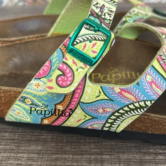 Birkenstock Papillo Green/Pink Gizeh Paisley Buckle Thong Sandals Bohemian 7