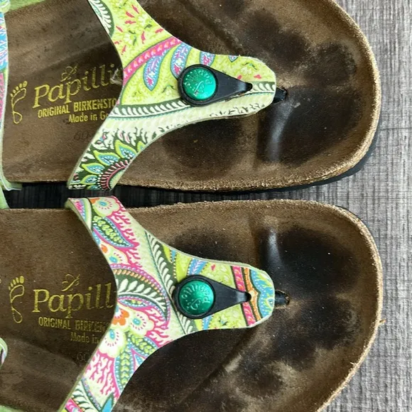 Birkenstock Papillo Green/Pink Gizeh Paisley Buckle Thong Sandals Bohemian 7