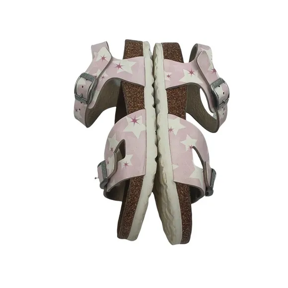 Birkenstock Pink With Stars Rio Birko-Flor Slip On Sandals Size 31 Girl’s