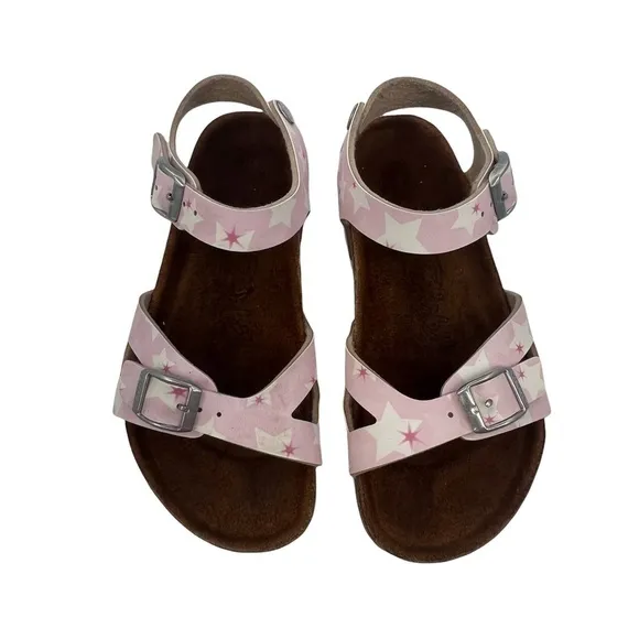 Birkenstock Pink With Stars Rio Birko-Flor Slip On Sandals Size 31 Girl’s
