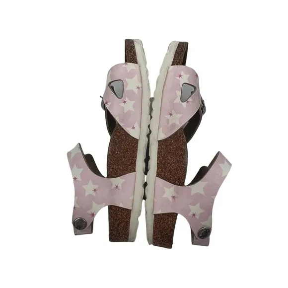 Birkenstock Pink With Stars Rio Birko-Flor Slip On Sandals Size 31 Girl’s
