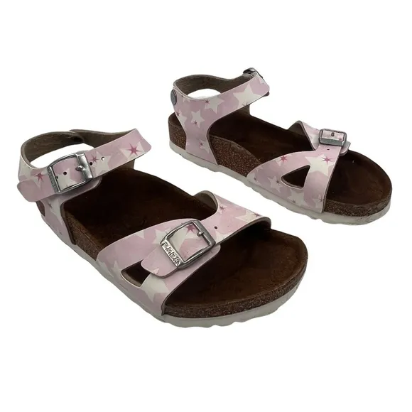 Birkenstock Pink With Stars Rio Birko-Flor Slip On Sandals Size 31 Girl’s