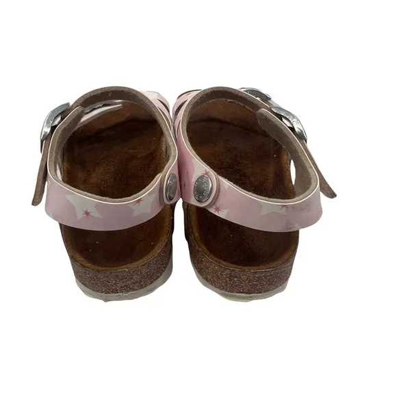 Birkenstock Pink With Stars Rio Birko-Flor Slip On Sandals Size 31 Girl’s