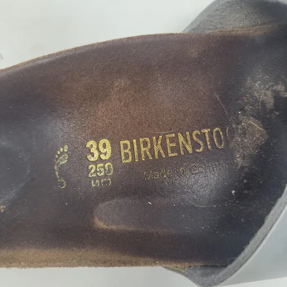 Birkenstock Sandals Metallic Silver EU39 US8.5 Madrid Birko-Flor Slip On Slides