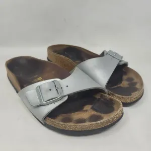 Birkenstock Sandals Metallic Silver EU39 US8.5 Madrid Birko-Flor Slip On Slides