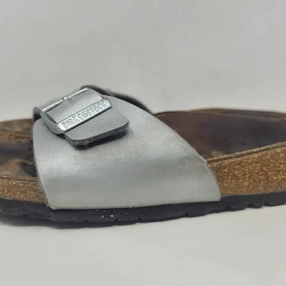 Birkenstock Sandals Metallic Silver EU39 US8.5 Madrid Birko-Flor Slip On Slides
