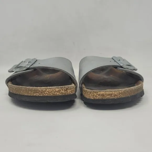 Birkenstock Sandals Metallic Silver EU39 US8.5 Madrid Birko-Flor Slip On Slides