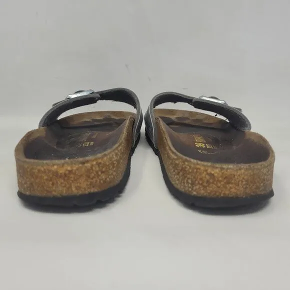 Birkenstock Sandals Metallic Silver EU39 US8.5 Madrid Birko-Flor Slip On Slides