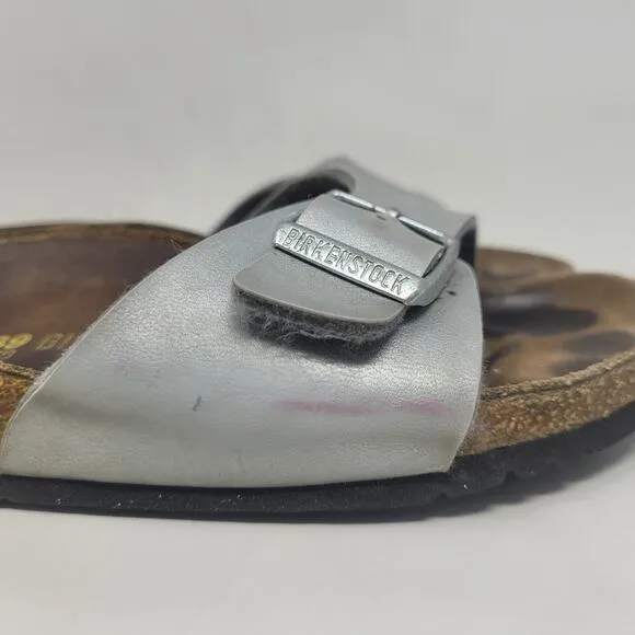Birkenstock Sandals Metallic Silver EU39 US8.5 Madrid Birko-Flor Slip On Slides