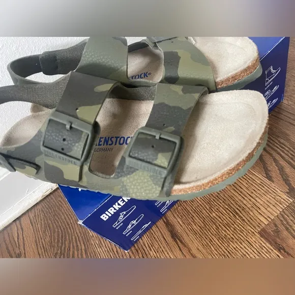 Birkenstock sandals Milano back strap sz 40 soft footbed cork camo green unisex